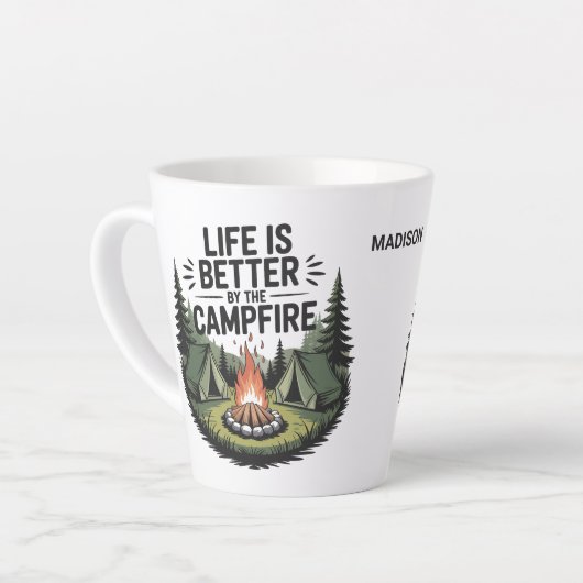 Tasse Latte Custom Name Camping (Angle gauche)