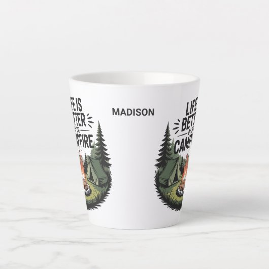 Tasse Latte Custom Name Camping (Devant)