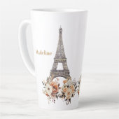 Tasse Latte Custom Paris Eiffel Tower Beautiful Floral (Angle gauche)
