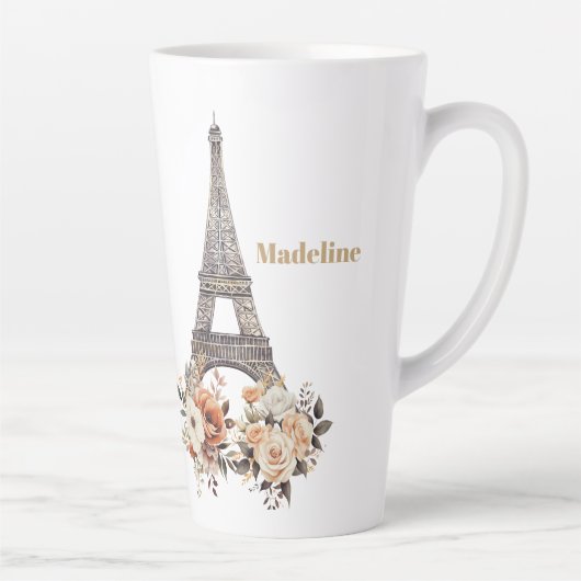 Tasse Latte Custom Paris Eiffel Tower Beautiful Floral (Droite)