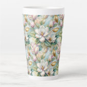 Tasse Latte Custom Pattern Elegant Magnolia Flowers (Devant)