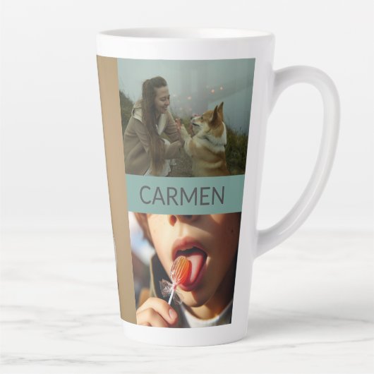 Tasse Latte Custom Three-Photo Collage and Personalized Text (Droite)