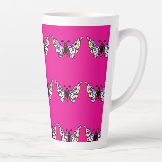 Tasse Latte Custom Vibrant Modern Folk Butterfly Art (Droite)