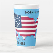 Tasse Latte Customisé Né aux Etats-Unis Carte Drapeau Rouge Bl (Devant)