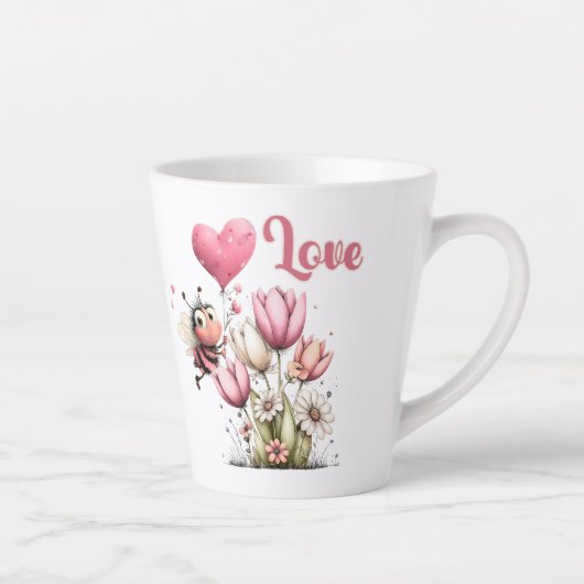 Tasse Latte Cute Bee Love Heart & Floral  (Droite)