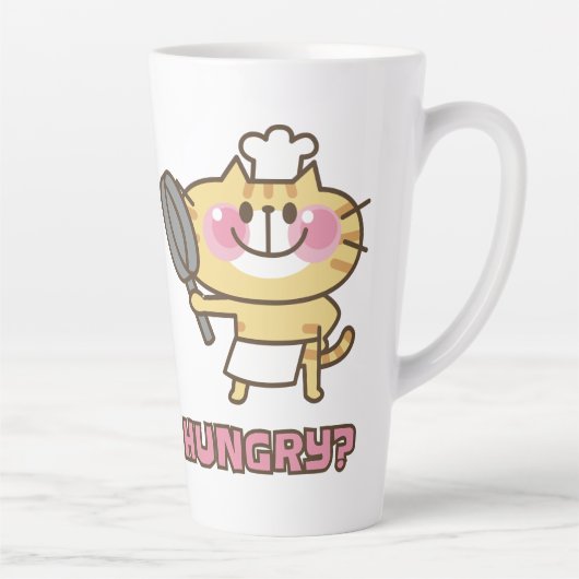 Tasse Latte Cute Cat Caricature Chef Pink Funny Kids Party (Droite)