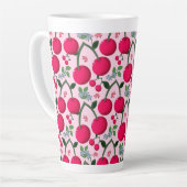 Tasse Latte Cute Cherry  Pattern, Glossy Kawaii Fruit (Angle gauche)