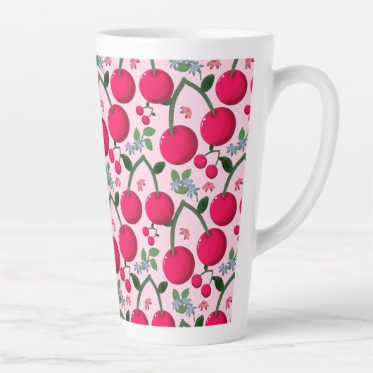 Tasse Latte Cute Cherry  Pattern, Glossy Kawaii Fruit (Droite)