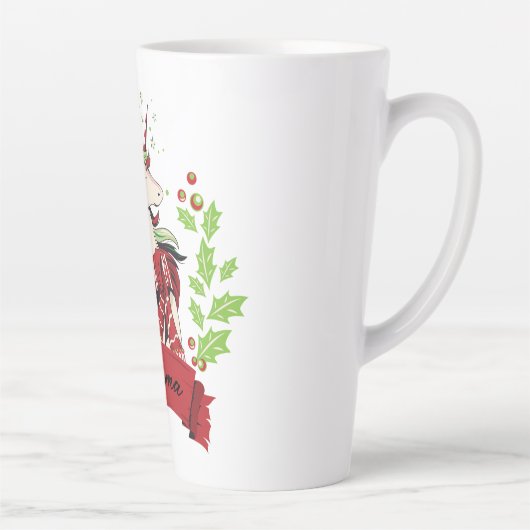 Tasse Latte Cute Christmas Unicorn Nom personnalisé (Droite)