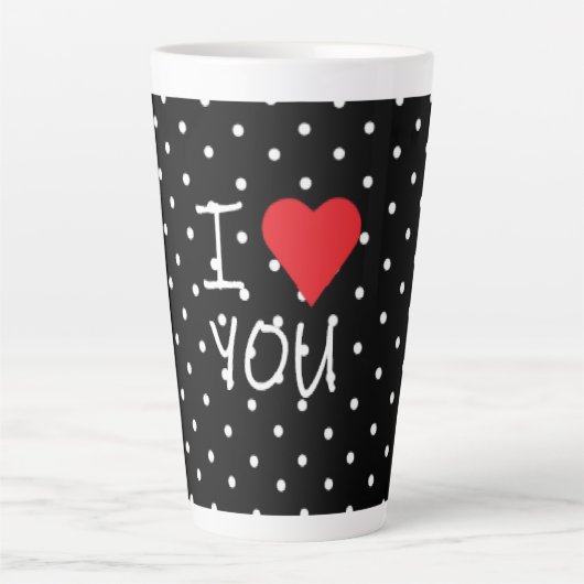Tasse Latte Cute Classy Noir Blanc Polka Dot Rouge Coeur Amour (Devant)
