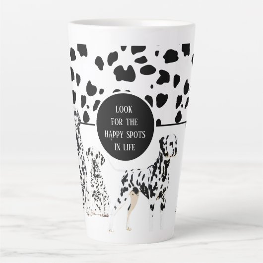 Tasse Latte Cute Dalmatiens Noir & Blanc Zones Joyeuses (Devant)