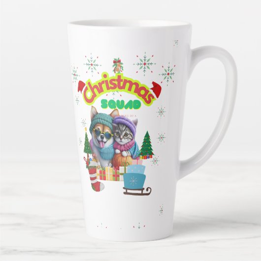 Tasse Latte Cute dog and cat Christmas squad design  (Droite)