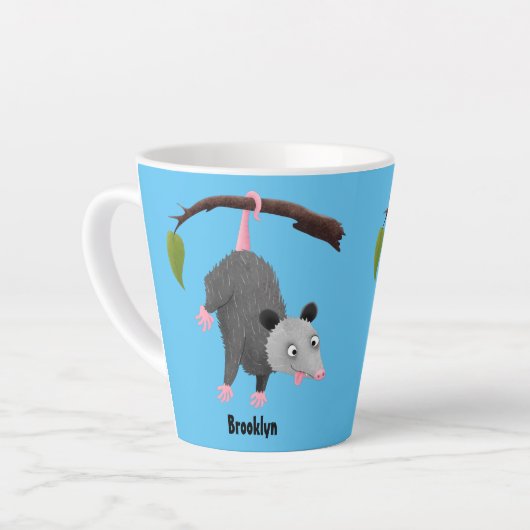 Tasse Latte Cute funny opossum hanging from branch cartoon (Angle gauche)
