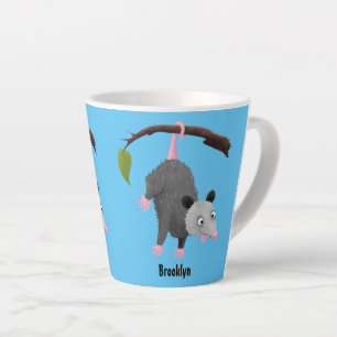 Tasse Latte Cute funny opossum hanging from branch cartoon