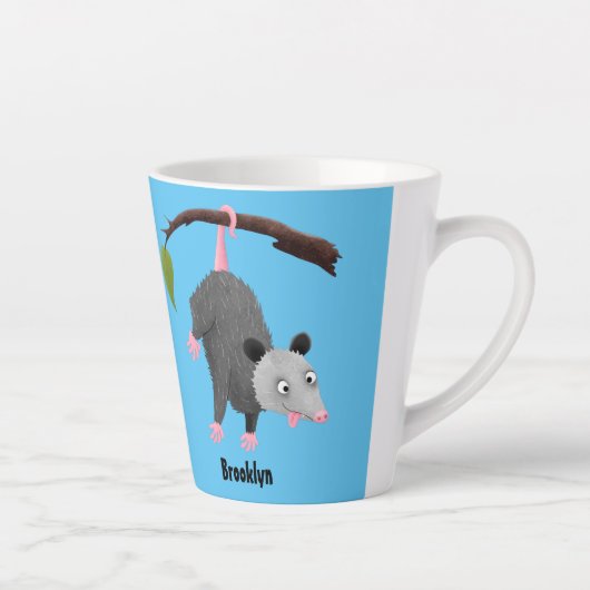 Tasse Latte Cute funny opossum hanging from branch cartoon (Droite)