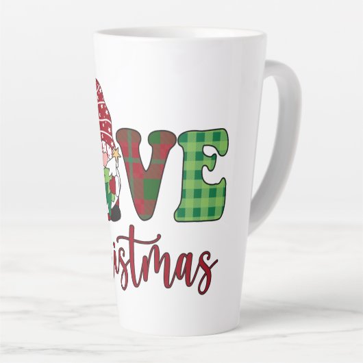 Tasse Latte Cute Gnome Love Christmas Buffalo Plaid (Angle droit)