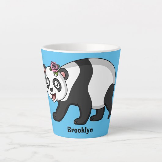 Tasse Latte Cute happy panda bear with flower cartoon (Devant)