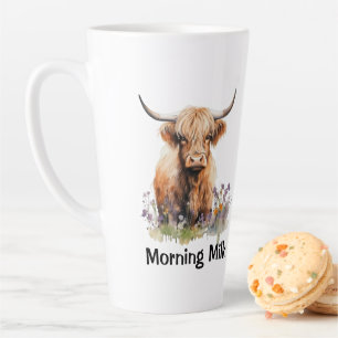 Tasse Latte Cute Highland Cow Lait du matin 2 Personnalisé