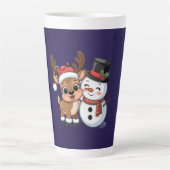 Tasse Latte Cute Holiday Reindeer & Snowman (Devant)