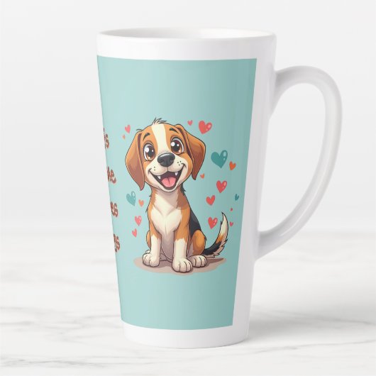 Tasse Latte Cute Kawaii Beagle avec Coeurs Jouer Chien Art (Droite)