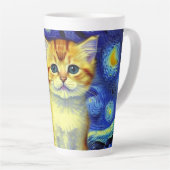 Tasse Latte Cute Kitten Starry Night Van Gogh (Angle droit)