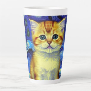 Tasse Latte Cute Kitten Starry Night Van Gogh