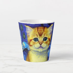 Tasse Latte Cute Kitten Starry Night Van Gogh