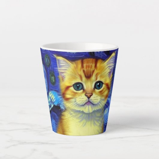 Tasse Latte Cute Kitten Starry Night Van Gogh (Devant)