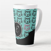 Tasse Latte Cute Kitty (noir, turquoise et rose) (Angle droit)