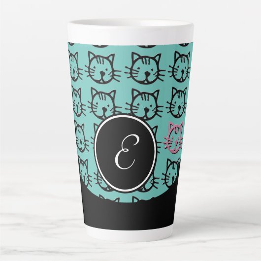 Tasse Latte Cute Kitty (noir, turquoise et rose) (Devant)
