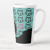 Tasse Latte Cute Kitty (noir, turquoise et rose) (Droite)