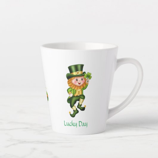 Tasse Latte Cute leprechaun, calligraphie & pot d'or (Droite)