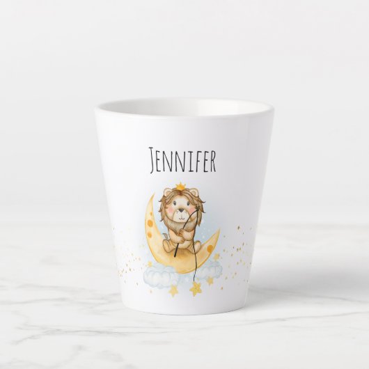 Tasse Latte Cute Lion Pêche sur l'aquarelle de la lune (Devant)