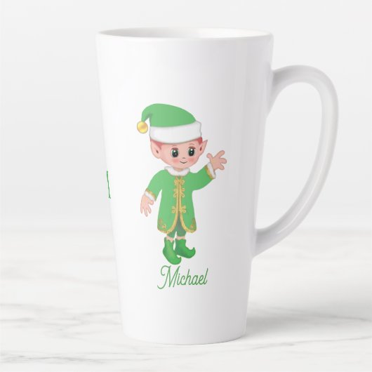 Tasse Latte Cute Lucky Elf with Script and Monogram (Droite)