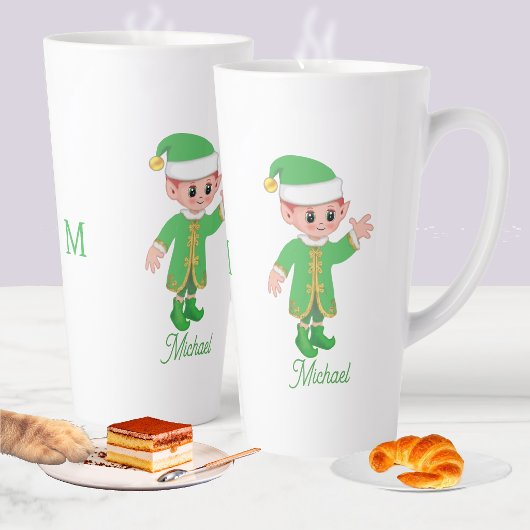 Tasse Latte Cute Lucky Elf with Script and Monogram