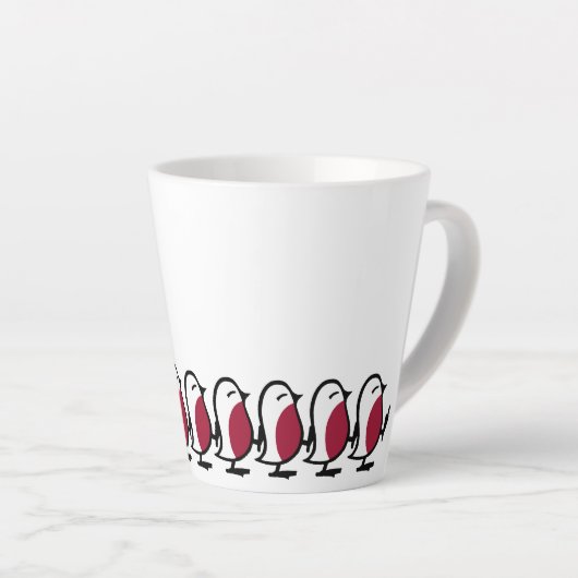 Tasse Latte Cute Marching Robins Simple Bird Line Drawing (Angle droit)