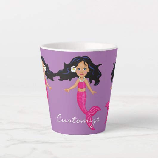 Tasse Latte Cute Mermaid à queue rose Thunder_Cove (Devant)
