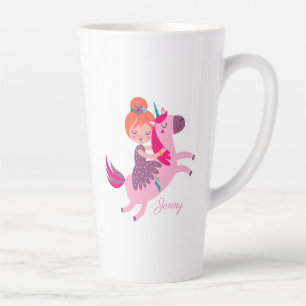 Tasse Latte Cute Orange Haired Girl équitation sur une licorne