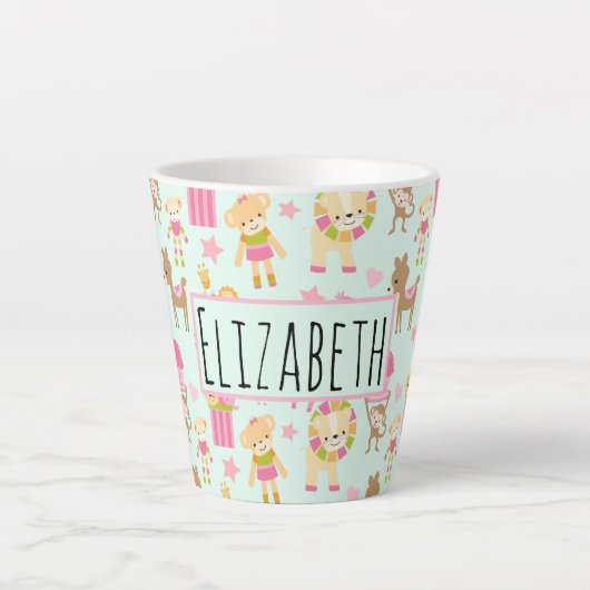Tasse Latte Cute Pattern avec Whimsical Animals & Toys (Devant)