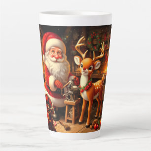 Tasse Latte Cute Père Noël et Reindeer