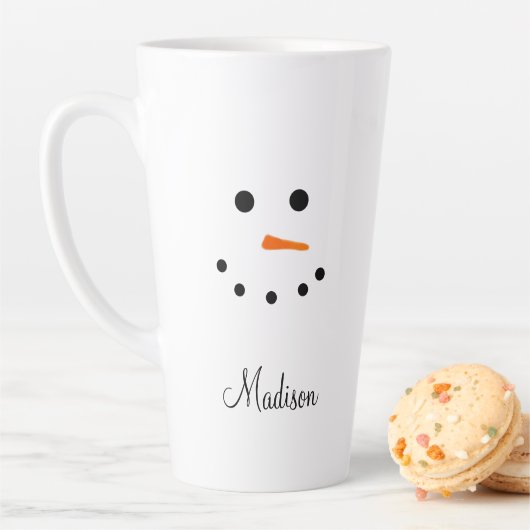 Tasse Latte Cute Snowman visage Blanc Noël Personnalisé (En situation)