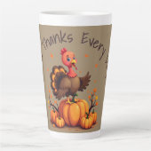 Tasse Latte Cute Thanksgiving Turkey Autumn Pumpkins Scene (Devant)