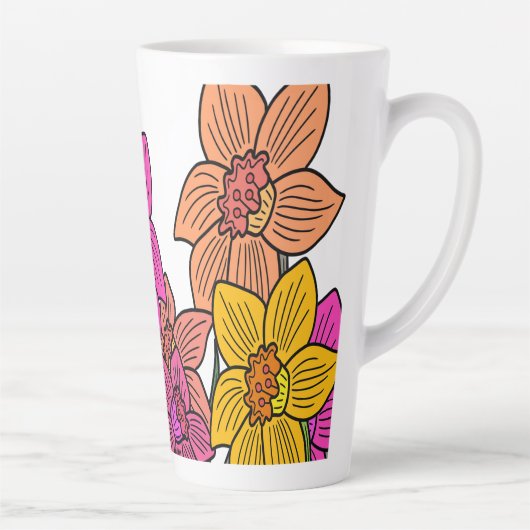 Tasse Latte Daffodils colorés Fleurs Design (Droite)