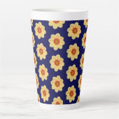 Tasse Latte Dahlia jaune motif floral sur bleu (Devant)