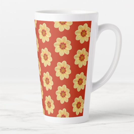 Tasse Latte Dahlia jaune motif floral sur rouge (Droite)