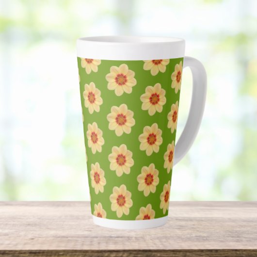Tasse Latte Dahlia jaune motif floral sur vert