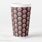 Tasse Latte Dahlia rose motif floral sur noir (Devant)