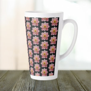 Tasse Latte Dahlia rose motif floral sur noir