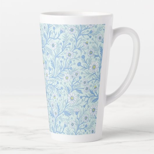 Tasse Latte Daisies in white and blue on sea glass (Droite)