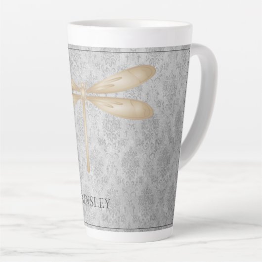 Tasse Latte Damas de libellule d'or (Angle droit)
